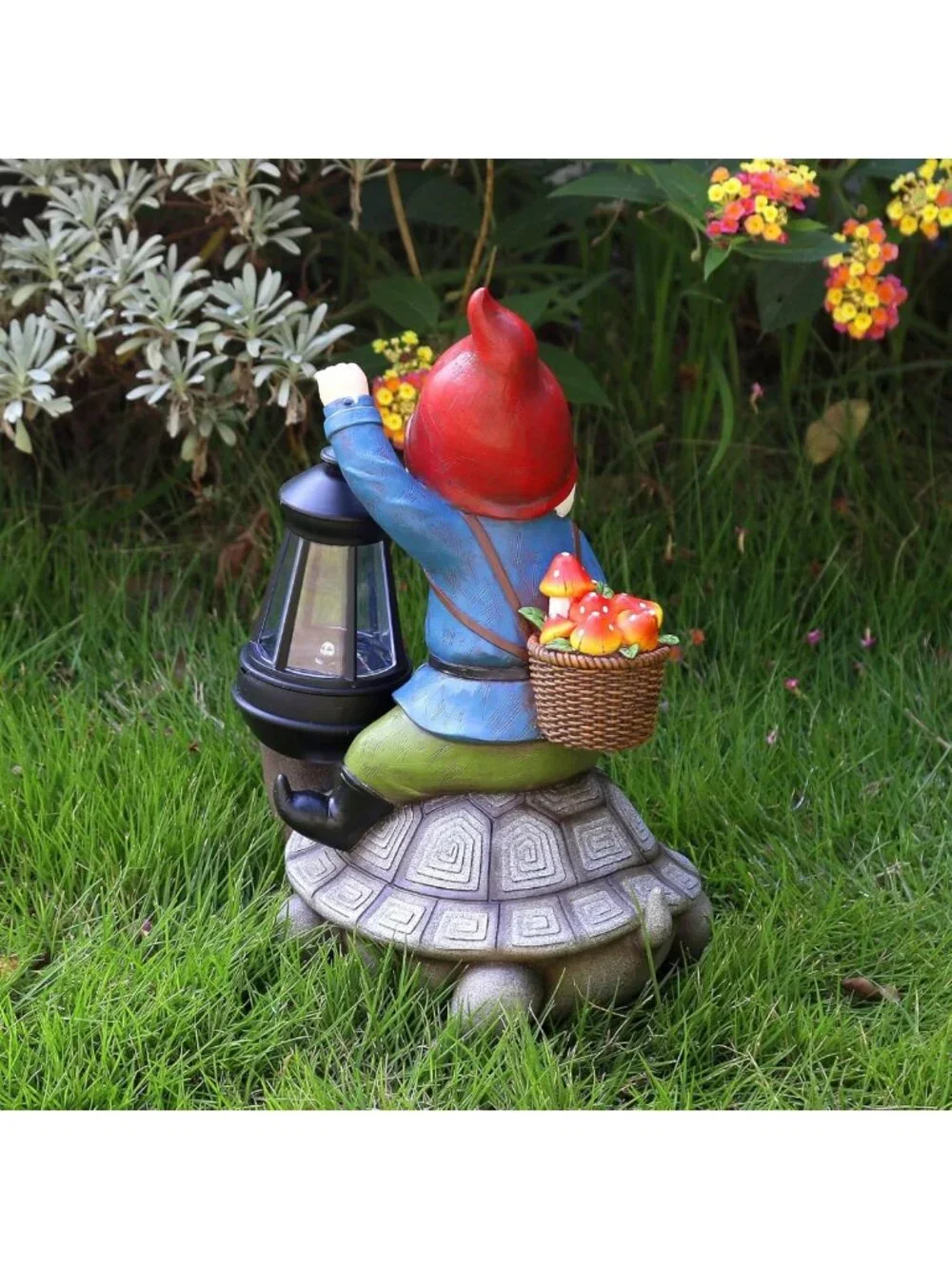 Charming Gnome & Turtle Garden Decor - Large Outdoor Sculptures with Solar
